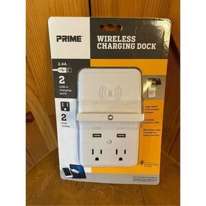 Prime PBUWC01 Wireless-Charging-Dock Wall Tap with 2 Outlets and Dual USB Charge
